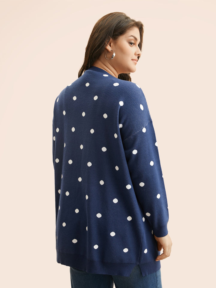 Polka Dot Kimono Collar Patch Pocket Cardigan