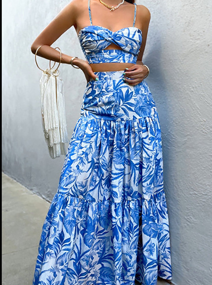 Floral Print Two-Piece Maxi Skirt Set