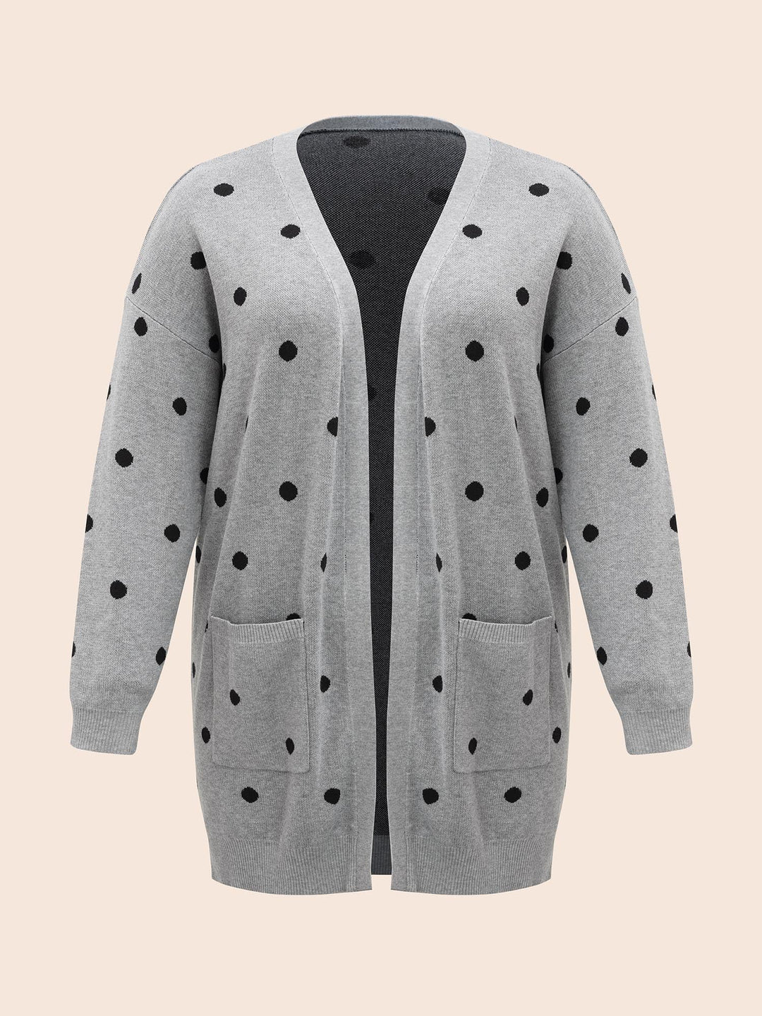 Polka Dot Kimono Collar Patch Pocket Cardigan