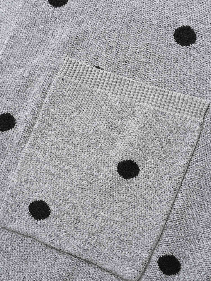 Polka Dot Kimono Collar Patch Pocket Cardigan