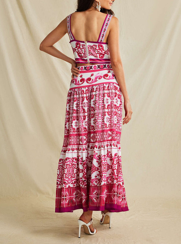 Ethnic Print Cami Top And Skirt Set