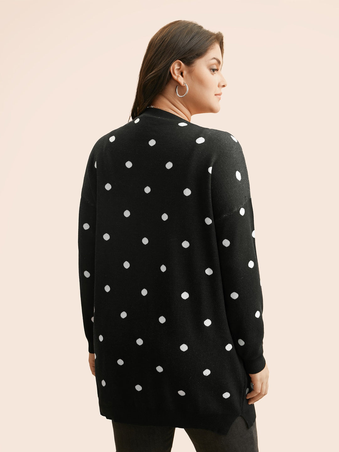 Polka Dot Kimono Collar Patch Pocket Cardigan