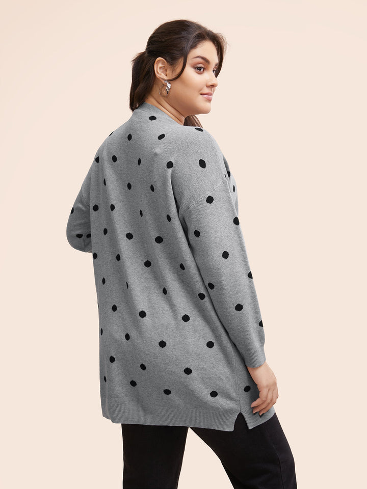 Polka Dot Kimono Collar Patch Pocket Cardigan