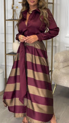 Women's striped long sleeve flapper dress with stitched detailing