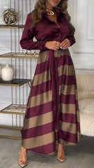 Women's striped long sleeve flapper dress with stitched detailing